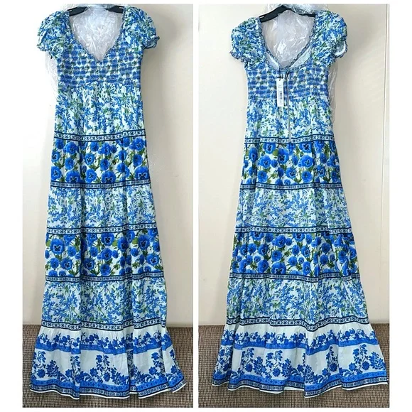 Alice + Olivia Rosalyn Floral Puff Sleeve Blue Maxi Dress - Picture 8 of 16